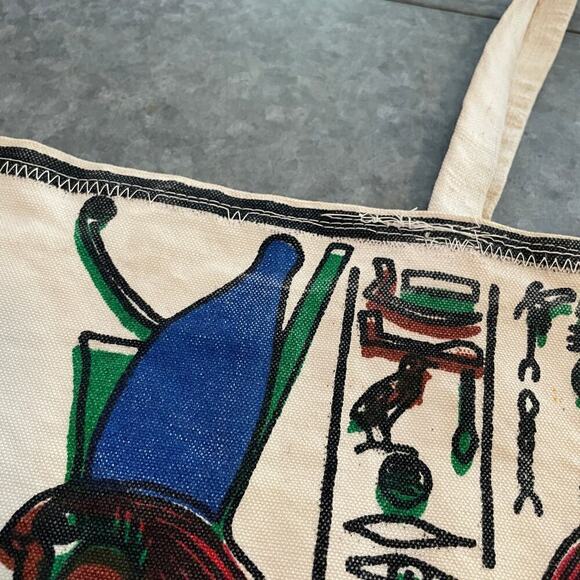 Vintage Egyptian Canvas Tote Bag Nefertari Ramses Horemheb Horus Hieroglyphics - Picture 2 of 14